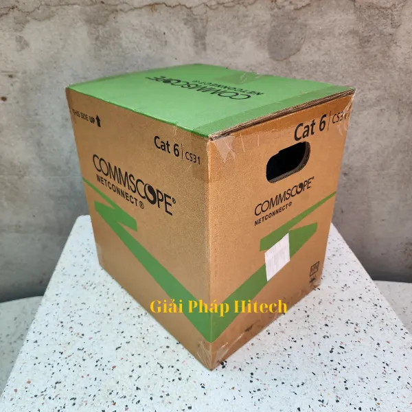 Thùng cáp mạng CommScope Cat6 UTP 23AWG chính hãng, mã 1427254-6, góc nhìn từ phía trước.