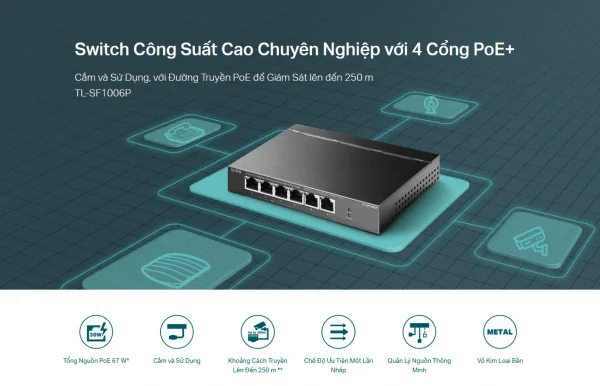 TL-SF1006P Switch Để Bàn 6 Cổng 10/100Mbps với 4 Cổng PoE+