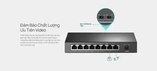 Chất lượng của các ứng dụng đòi hỏi độ nhạy cao như giám sát video trong các lĩnh vực kinh doanh quan trọng được đảm bảo bằng cách cung cấp các tùy chọn ưu tiên cao hơn cho các cổng 1–2 khi Chế độ ưu tiên một chạm được bật.