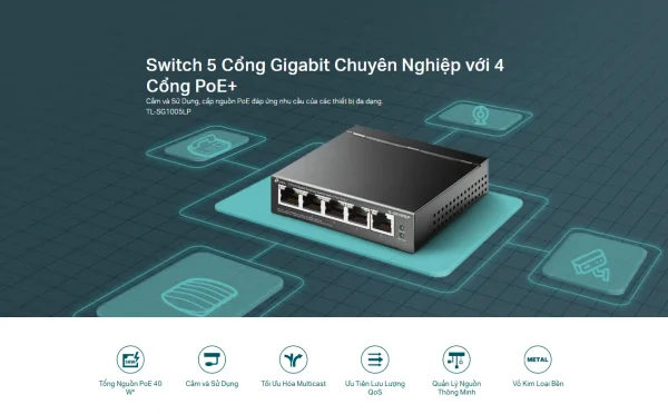 TL-SG1005LP Switch Để Bàn 5 Cổng Gigabit với 4 Cổng PoE+