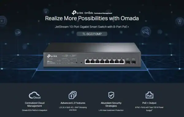 TL-SG2210MP JetStream 10-Port Gigabit Smart Switch with 8-Port PoE+