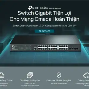 Switch Quản Lý JetStream L2, 24-Cổng Gigabit với 4 Khe cắm SFP
