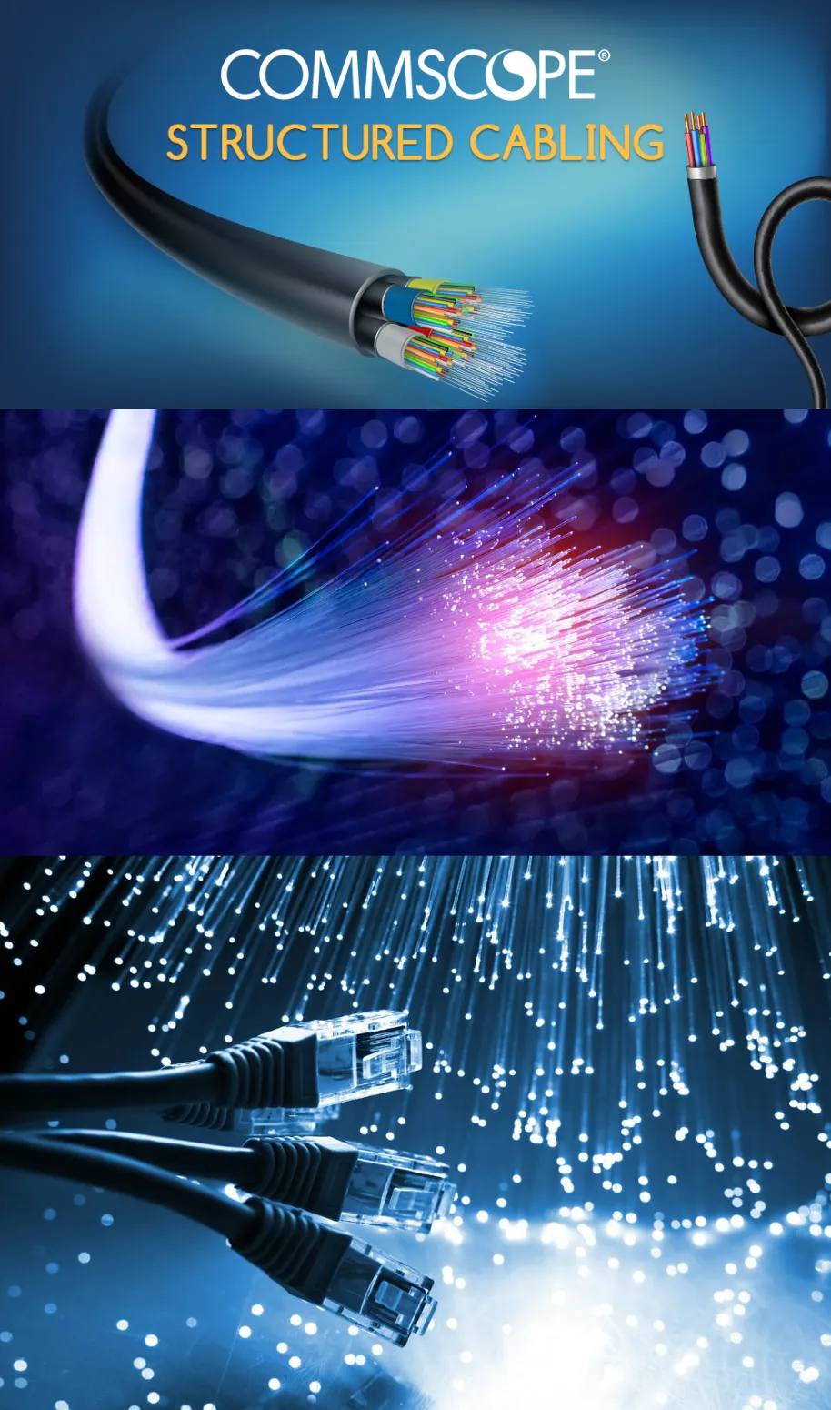 Commscope cung cấp các giải pháp về dây cáp mạng gồm cáp đồng, cáp quang, phụ kiện ...
