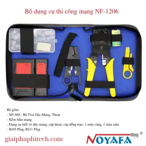 Bộ dụng cụ thi công mạng NF-1206 gồm: - NF-468 : Bộ Test Dây Mạng, Thoại - Kềm bấm mạng - Dụng cụ tuốt vỏ dây mạng, cáp thoại, cáp đồng trục: 1 màu vàng, 1 màu xám - RJ45 Plug, RJ11 Plug