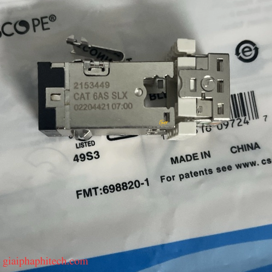 Ổ cắm mạng cat6A Commscope mã 2153449-2 chính hãng có logo trên jack
